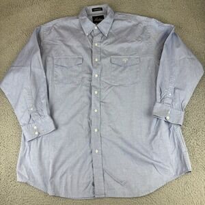 Lucchese Button Shirt Mens 17 1/2 34 Blue Oxford Dress Cowboy Western Cotton